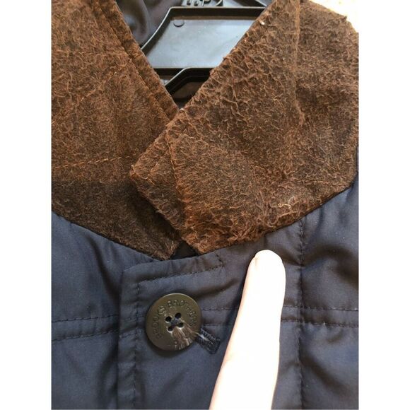 Brooks Brothers Mens Navy Blue Zip Up and Button Up Brown Collared Coat Size S - Picture 8 of 9
